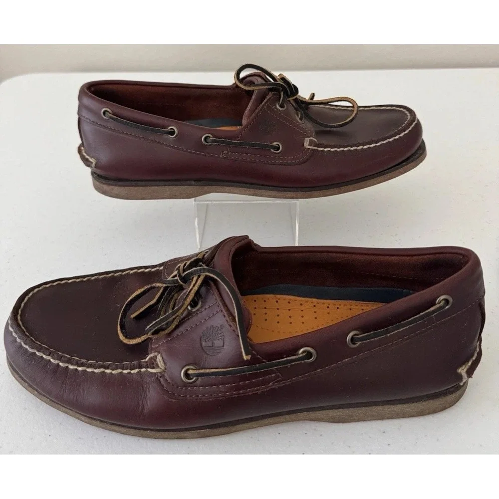 Timberland Men's 11.5 M Classic 2-Eye Boat Shoes Brown Handsewn Leather Nautical